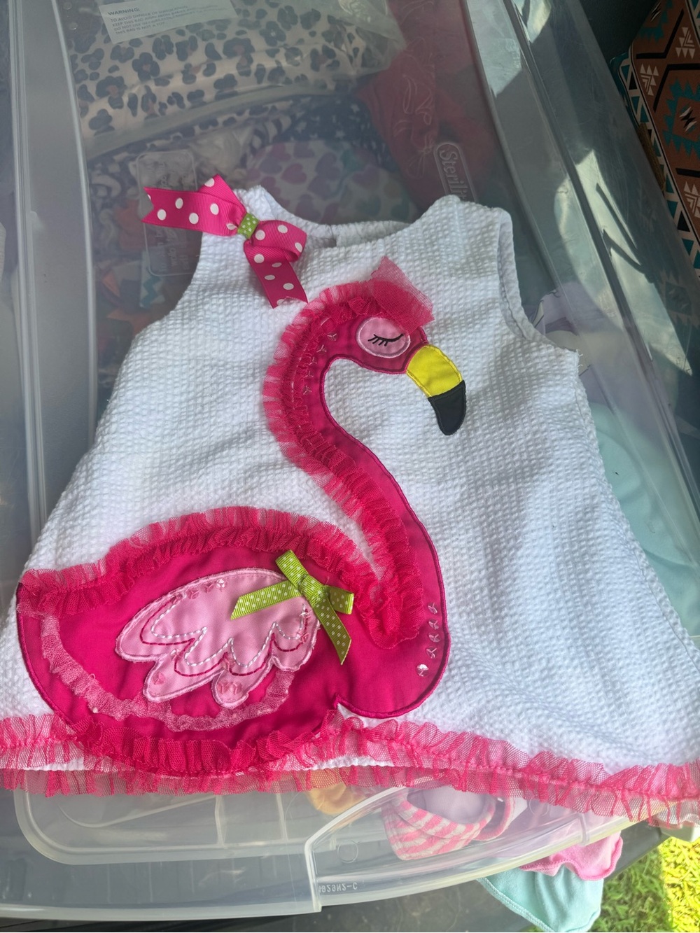 Rare Editions White Dress with Hot Pink Tulle Trim